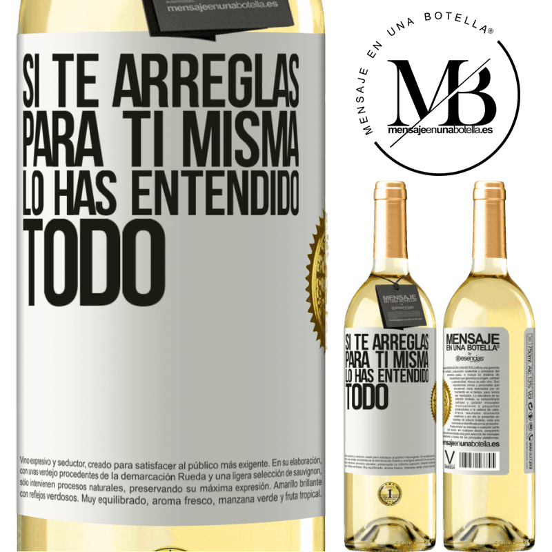 29,95 € Envío gratis | Vino Blanco Edición WHITE Si te arreglas para ti misma, lo has entendido todo Etiqueta Blanca. Etiqueta personalizable Vino joven Cosecha 2025 Verdejo