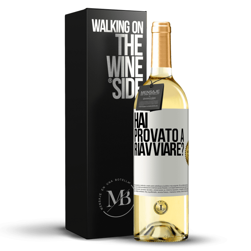 29,95 € Spedizione Gratuita | Vino bianco Edizione WHITE hai provato a riavviare? Etichetta Bianca. Etichetta personalizzabile Vino giovane Raccogliere 2023 Verdejo