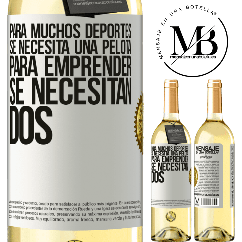 29,95 € Envío gratis | Vino Blanco Edición WHITE Para muchos deportes se necesita una pelota. Para emprender, se necesitan dos Etiqueta Blanca. Etiqueta personalizable Vino joven Cosecha 2024 Verdejo