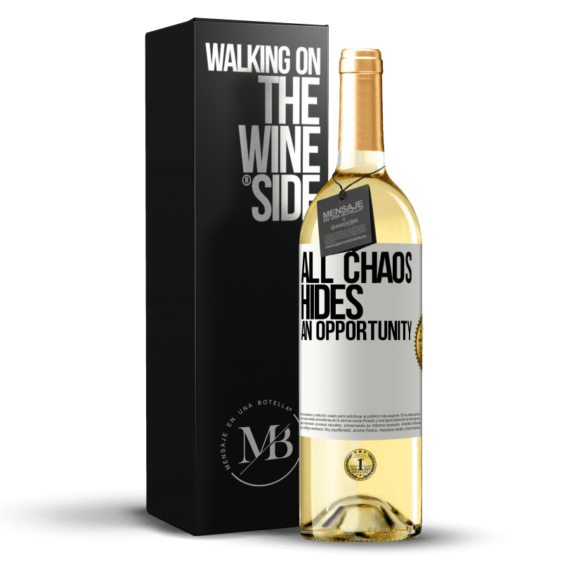 29,95 € Бесплатная доставка | Белое вино Издание WHITE Весь хаос скрывает возможность Белая этикетка. Настраиваемая этикетка Молодое вино Урожай 2023 Verdejo