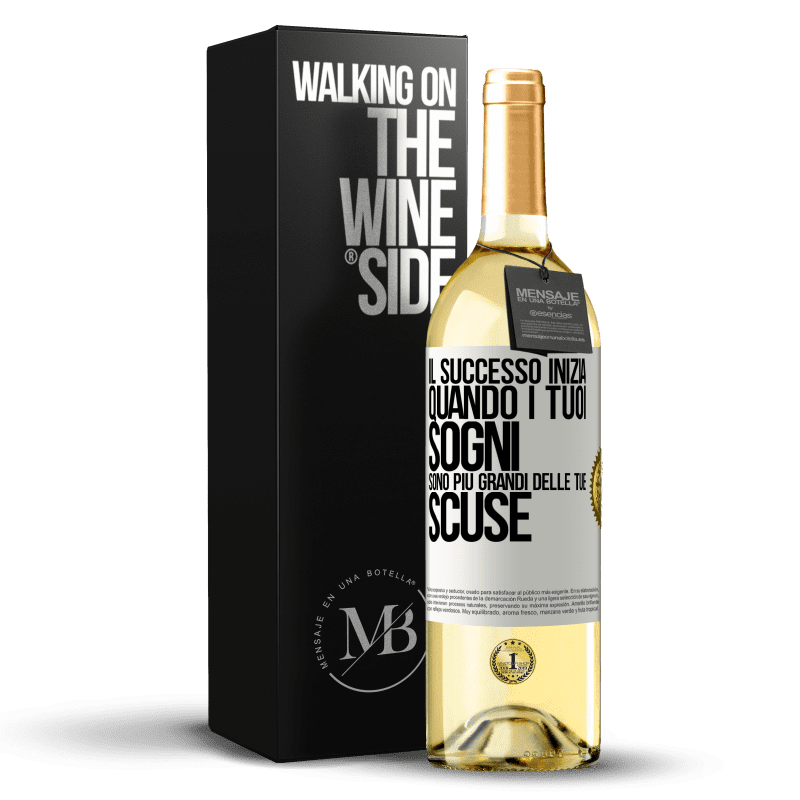 29,95 € Spedizione Gratuita | Vino bianco Edizione WHITE Il successo inizia quando i tuoi sogni sono più grandi delle tue scuse Etichetta Bianca. Etichetta personalizzabile Vino giovane Raccogliere 2025 Verdejo