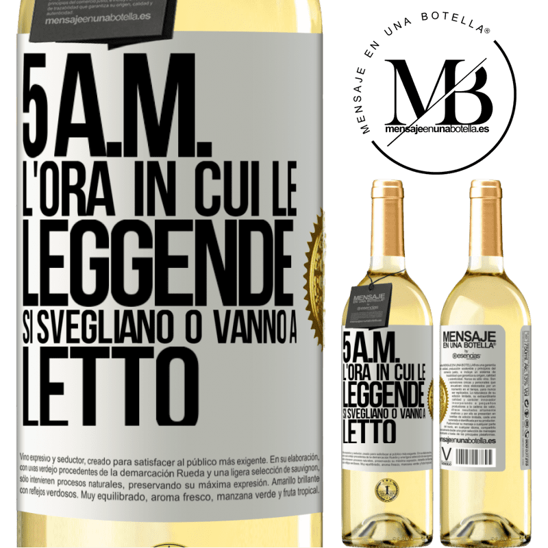 29,95 € Spedizione Gratuita | Vino bianco Edizione WHITE 5 A.M. L'ora in cui le leggende si svegliano o vanno a letto Etichetta Bianca. Etichetta personalizzabile Vino giovane Raccogliere 2024 Verdejo