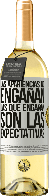 29,95 € Envío gratis | Vino Blanco Edición WHITE Las apariencias no engañan. Las que engañan son las expectativas Etiqueta Blanca. Etiqueta personalizable Vino joven Cosecha 2024 Verdejo