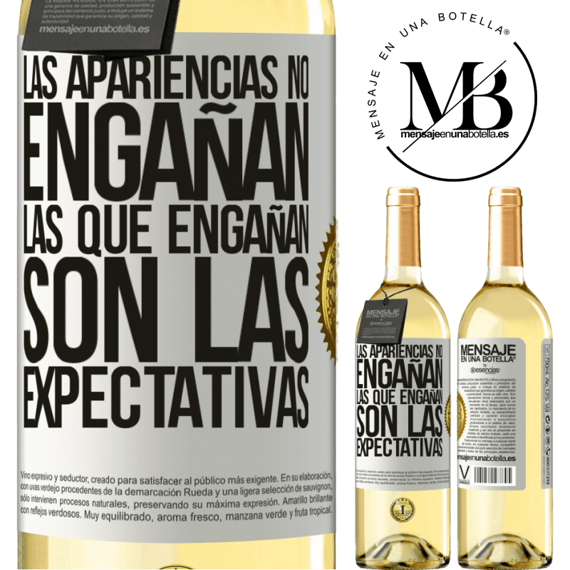 29,95 € Envoi gratuit | Vin blanc Édition WHITE Les apparences ne trompent pas. Ceux qui trichent sont les attentes Étiquette Blanche. Étiquette personnalisable Vin jeune Récolte 2022 Verdejo