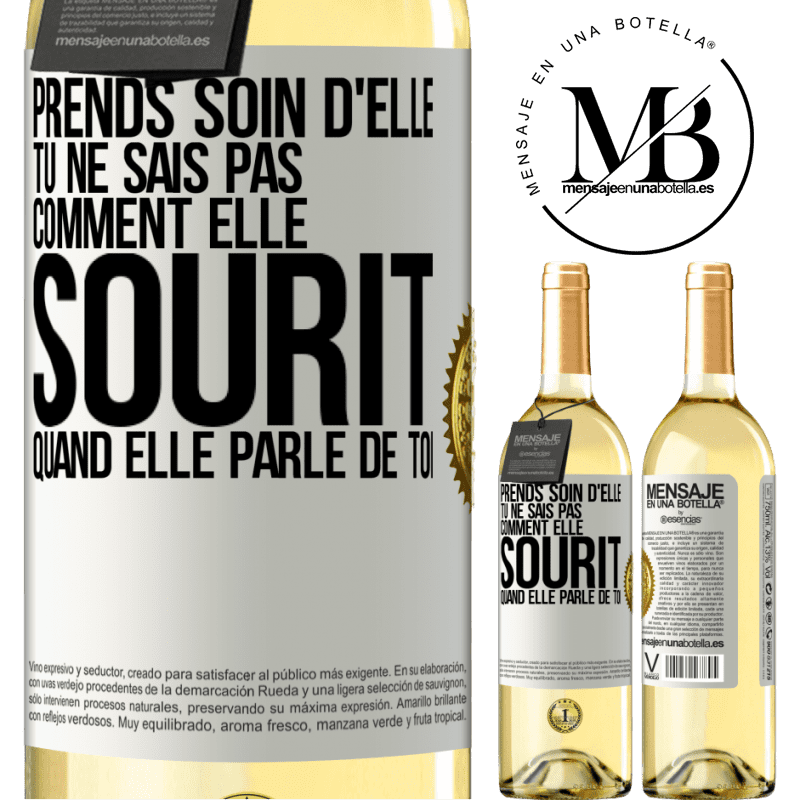 29,95 € Envoi gratuit | Vin blanc Édition WHITE Prends soin d'elle. Tu ne sais pas comment elle sourit quand elle parle de toi Étiquette Blanche. Étiquette personnalisable Vin jeune Récolte 2024 Verdejo