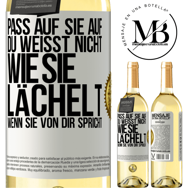 29,95 € Kostenloser Versand | Weißwein WHITE Ausgabe Pass auf sie auf. Du weißt nicht, wie sie lächelt, wenn sie von dir spricht Weißes Etikett. Anpassbares Etikett Junger Wein Ernte 2024 Verdejo