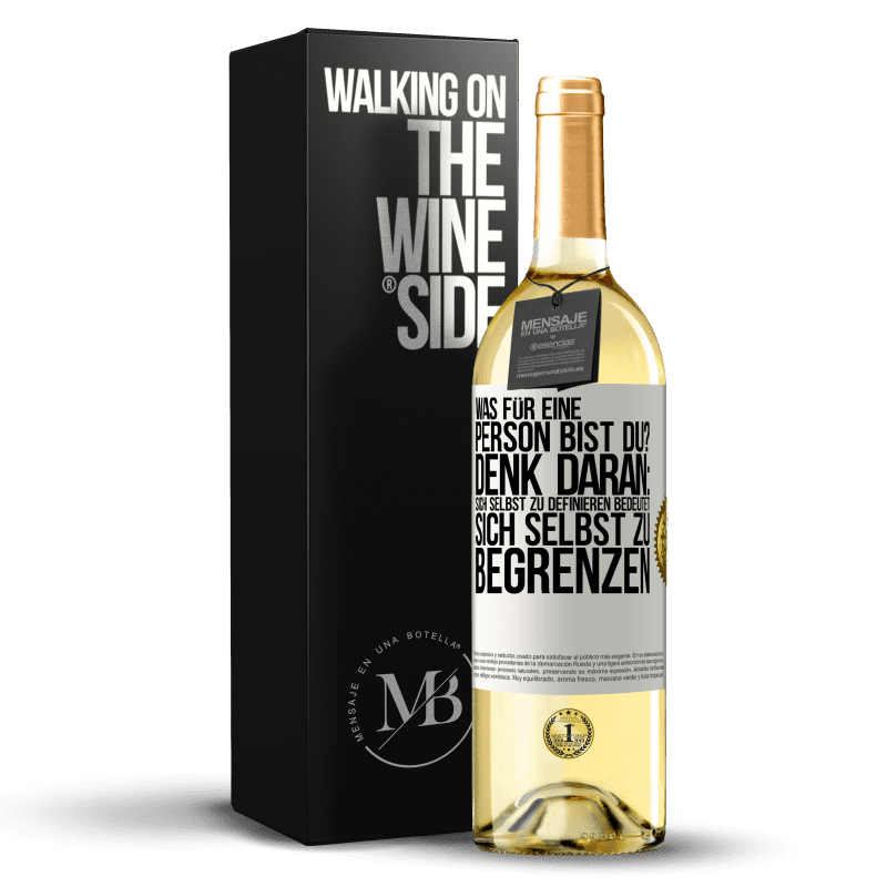 29,95 € Kostenloser Versand | Weißwein WHITE Ausgabe Was für eine Person bist du? Denk daran: Sich selbst zu definieren bedeutet sich selbst zu begrenzen Weißes Etikett. Anpassbares Etikett Junger Wein Ernte 2025 Verdejo