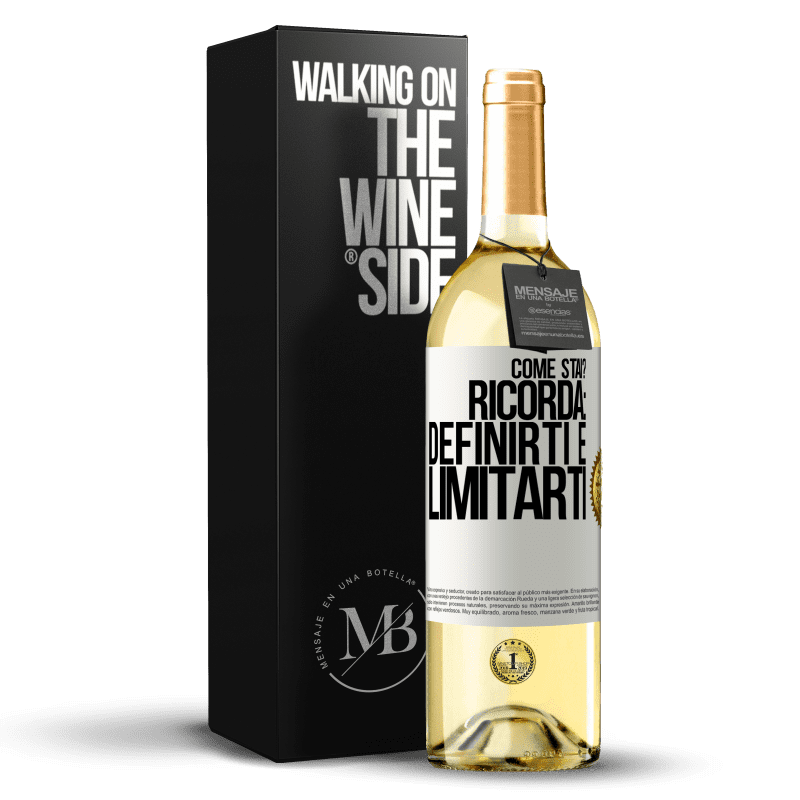 29,95 € Spedizione Gratuita | Vino bianco Edizione WHITE come stai? Ricorda: definirti è limitarti Etichetta Bianca. Etichetta personalizzabile Vino giovane Raccogliere 2024 Verdejo