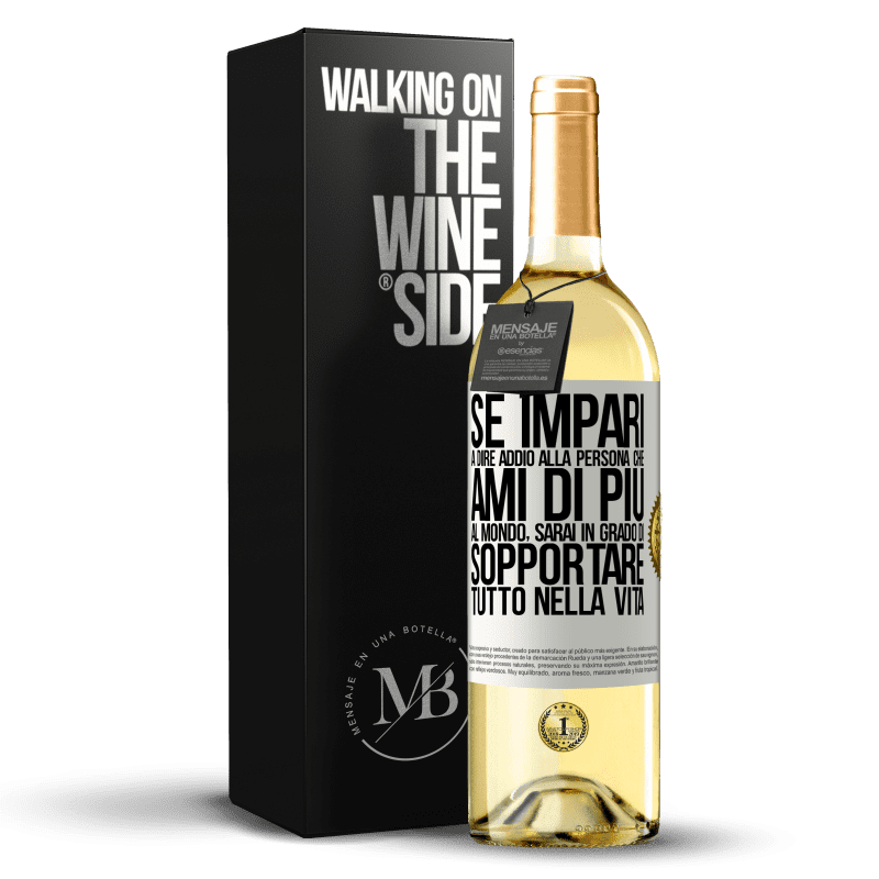 29,95 € Spedizione Gratuita | Vino bianco Edizione WHITE Se impari a dire addio alla persona che ami di più al mondo, sarai in grado di sopportare tutto nella vita Etichetta Bianca. Etichetta personalizzabile Vino giovane Raccogliere 2024 Verdejo