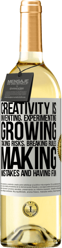 29,95 € Free Shipping | White Wine WHITE Edition Creativity is inventing, experimenting, growing, taking risks, breaking rules, making mistakes, and having fun White Label. Customizable label Young wine Harvest 2023 Verdejo