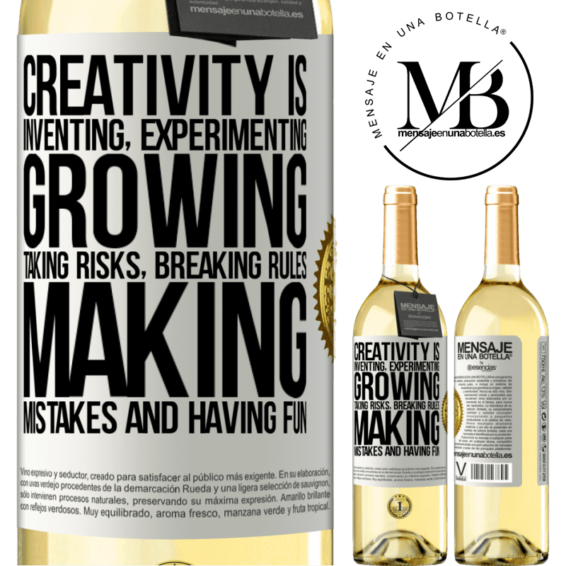 29,95 € Free Shipping | White Wine WHITE Edition Creativity is inventing, experimenting, growing, taking risks, breaking rules, making mistakes, and having fun White Label. Customizable label Young wine Harvest 2022 Verdejo
