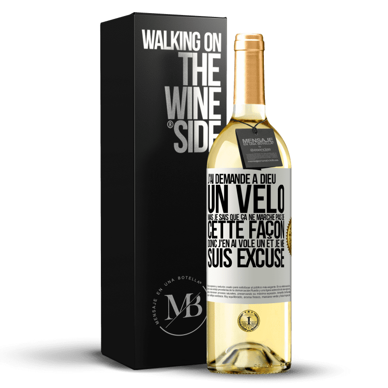 29,95 € Envoi gratuit | Vin blanc Édition WHITE J'ai demandé à Dieu un vélo mais je sais que ça ne marche pas de cette façon. Donc j'en ai volé un et je me suis excusé Étiquette Blanche. Étiquette personnalisable Vin jeune Récolte 2025 Verdejo