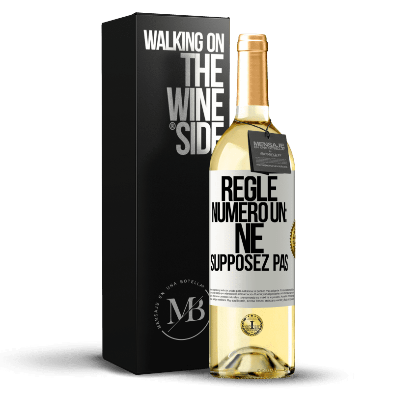 29,95 € Envoi gratuit | Vin blanc Édition WHITE Règle numéro un: ne supposez pas Étiquette Blanche. Étiquette personnalisable Vin jeune Récolte 2023 Verdejo
