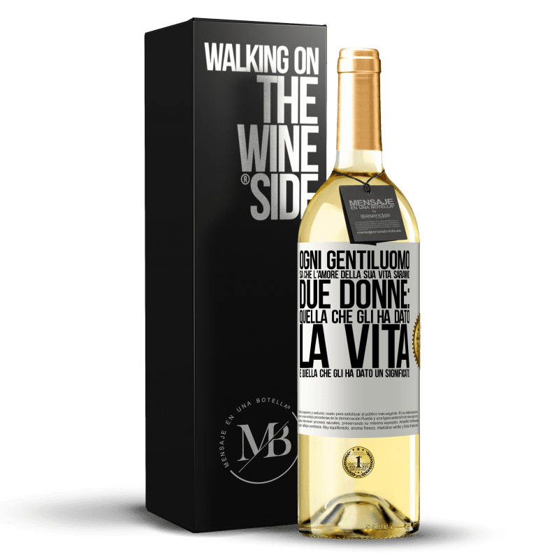 29,95 € Spedizione Gratuita | Vino bianco Edizione WHITE Ogni gentiluomo sa che l'amore della sua vita saranno due donne: quella che gli ha dato la vita e quella che gli ha dato un Etichetta Bianca. Etichetta personalizzabile Vino giovane Raccogliere 2024 Verdejo