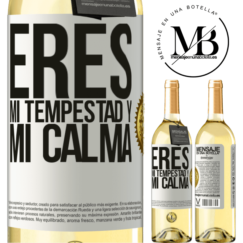 29,95 € Envío gratis | Vino Blanco Edición WHITE Eres mi tempestad y mi calma Etiqueta Blanca. Etiqueta personalizable Vino joven Cosecha 2023 Verdejo