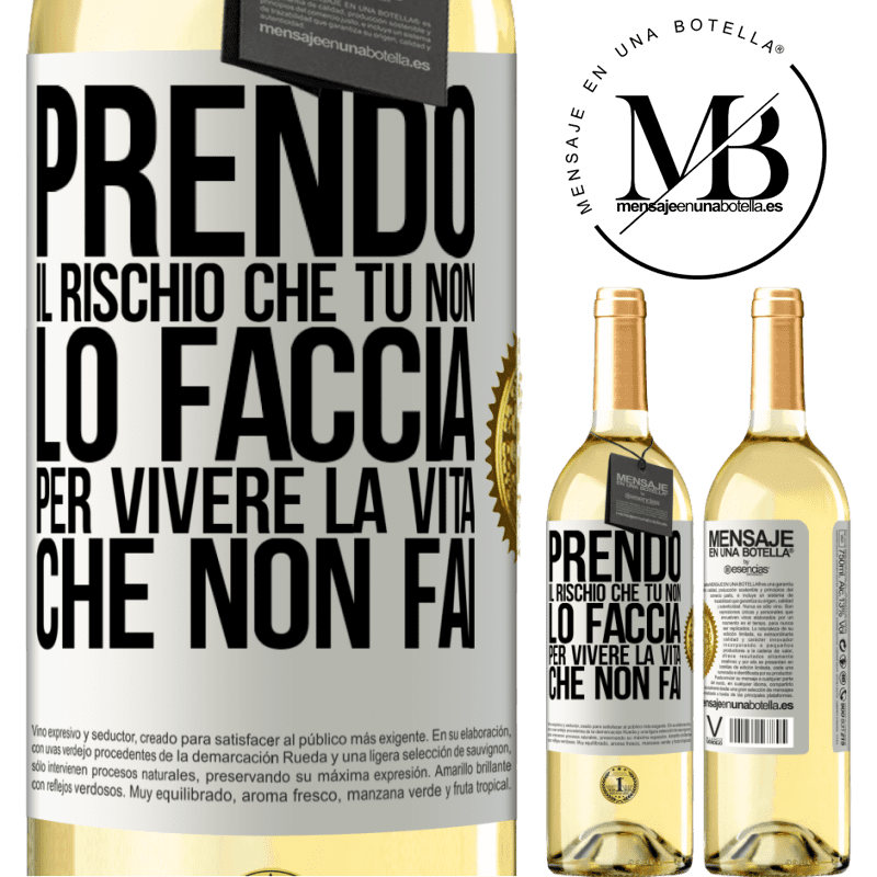 29,95 € Spedizione Gratuita | Vino bianco Edizione WHITE Prendo il rischio che tu non lo faccia, per vivere la vita che non fai Etichetta Bianca. Etichetta personalizzabile Vino giovane Raccogliere 2023 Verdejo