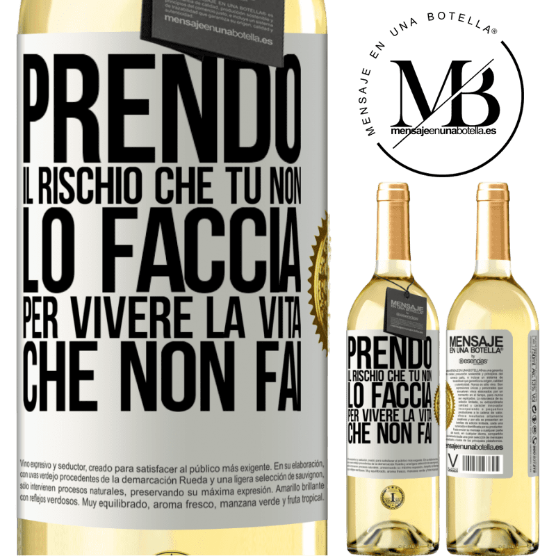 29,95 € Spedizione Gratuita | Vino bianco Edizione WHITE Prendo il rischio che tu non lo faccia, per vivere la vita che non fai Etichetta Bianca. Etichetta personalizzabile Vino giovane Raccogliere 2025 Verdejo