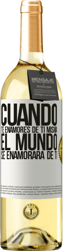 29,95 € Envío gratis | Vino Blanco Edición WHITE Cuando te enamores de ti misma, el mundo se enamorará de ti Etiqueta Blanca. Etiqueta personalizable Vino joven Cosecha 2025 Verdejo