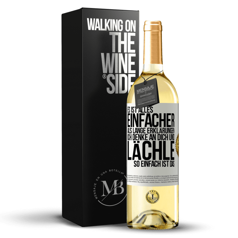 29,95 € Kostenloser Versand | Weißwein WHITE Ausgabe Es ist alles einfacher als lange Erklärungen. Ich denke an dich und lächle. So einfach ist das Weißes Etikett. Anpassbares Etikett Junger Wein Ernte 2025 Verdejo
