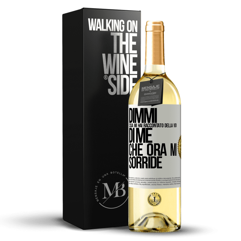 29,95 € Spedizione Gratuita | Vino bianco Edizione WHITE Dimmi cosa mi hai raccontato della vita di me che ora mi sorride Etichetta Bianca. Etichetta personalizzabile Vino giovane Raccogliere 2024 Verdejo