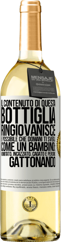 29,95 € | Vino bianco Edizione WHITE Il contenuto di questa bottiglia ringiovanisce. È possibile che domani ti svegli come un bambino: vomitato, incazzato, Etichetta Bianca. Etichetta personalizzabile Vino giovane Raccogliere 2024 Verdejo