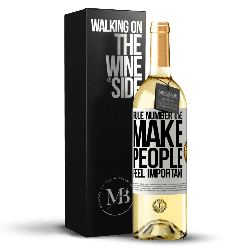 29,95 € Бесплатная доставка | Белое вино Издание WHITE Правило номер один: заставляйте людей чувствовать себя важными Белая этикетка. Настраиваемая этикетка Молодое вино Урожай 2023 Verdejo