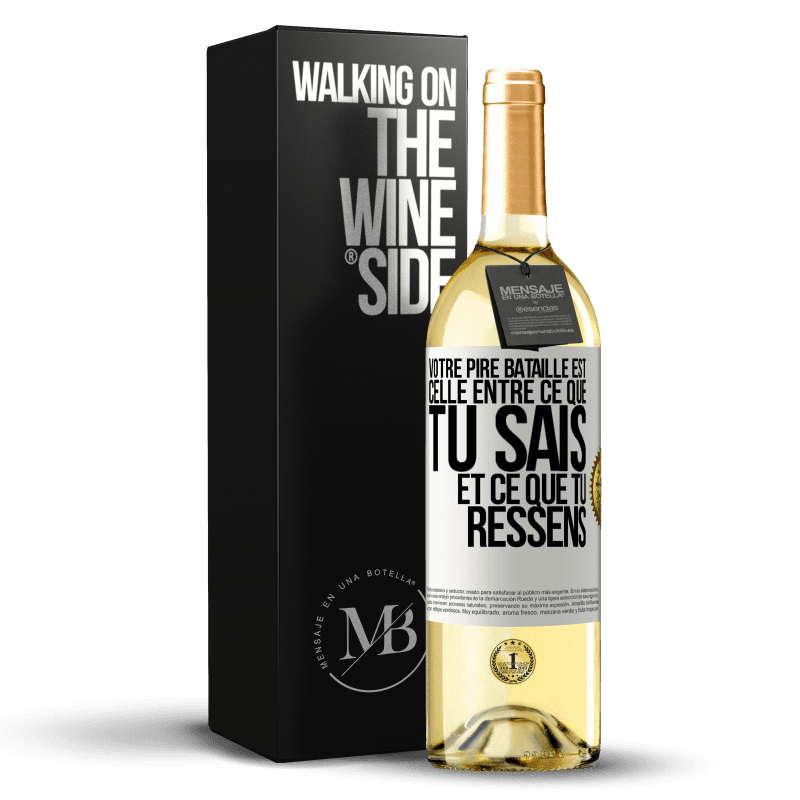 29,95 € Envoi gratuit | Vin blanc Édition WHITE Votre pire bataille est celle entre ce que tu sais et ce que tu ressens Étiquette Blanche. Étiquette personnalisable Vin jeune Récolte 2025 Verdejo