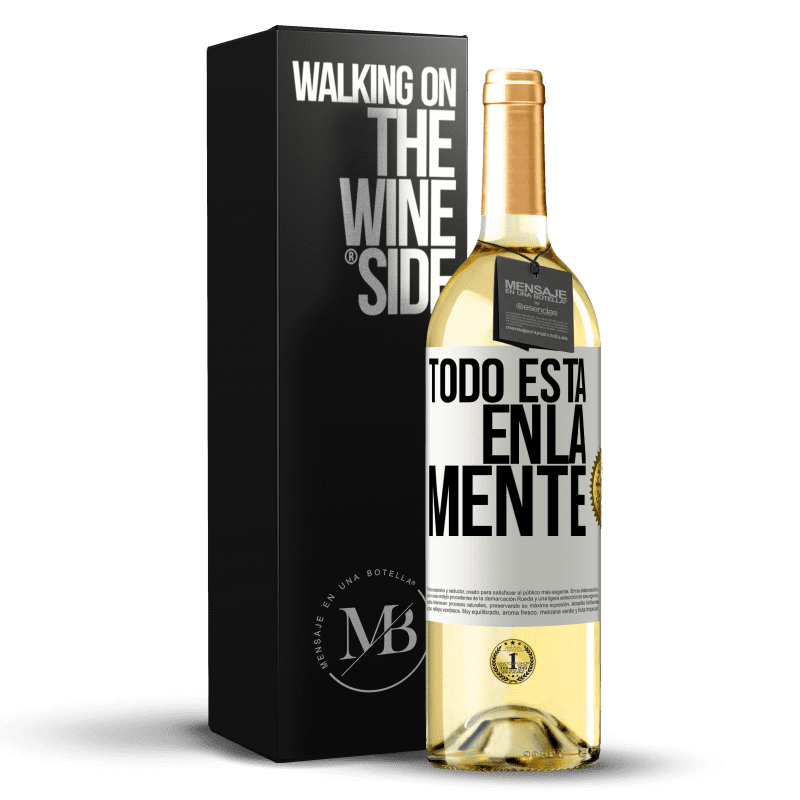 29,95 € Envío gratis | Vino Blanco Edición WHITE Todo está en la mente Etiqueta Blanca. Etiqueta personalizable Vino joven Cosecha 2024 Verdejo