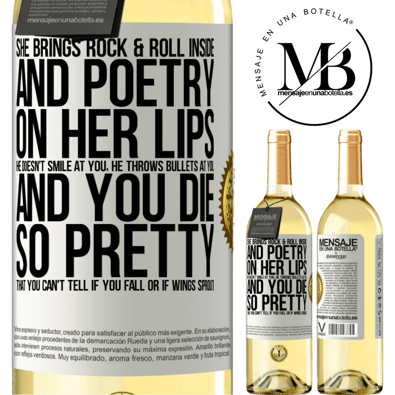 29,95 € Free Shipping | White Wine WHITE Edition She brings Rock & Roll inside and poetry on her lips. He doesn't smile at you, he throws bullets at you, and you die so White Label. Customizable label Young wine Harvest 2022 Verdejo