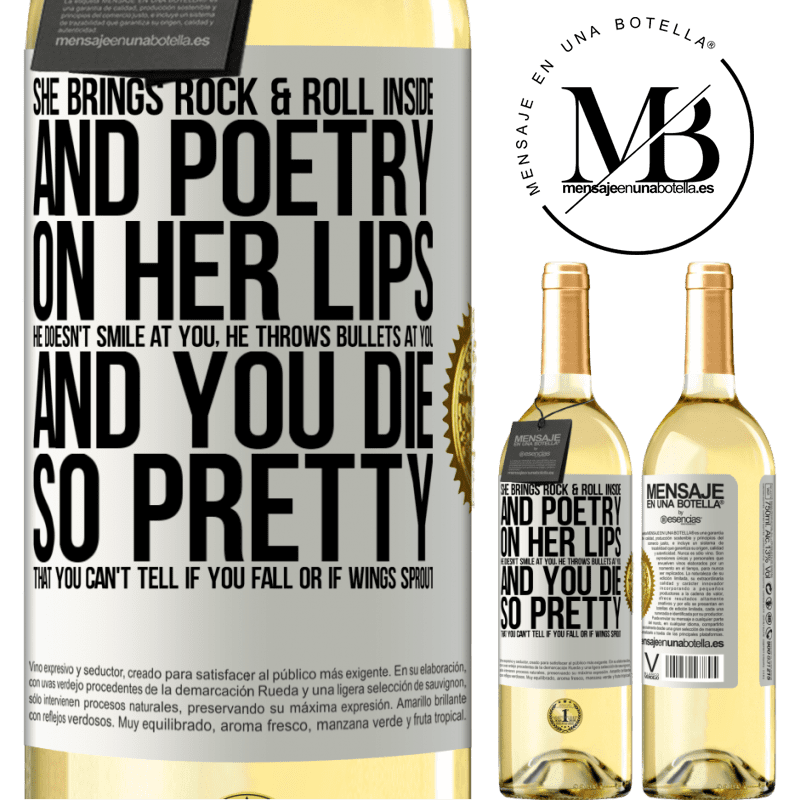 29,95 € Free Shipping | White Wine WHITE Edition She brings Rock & Roll inside and poetry on her lips. He doesn't smile at you, he throws bullets at you, and you die so White Label. Customizable label Young wine Harvest 2023 Verdejo