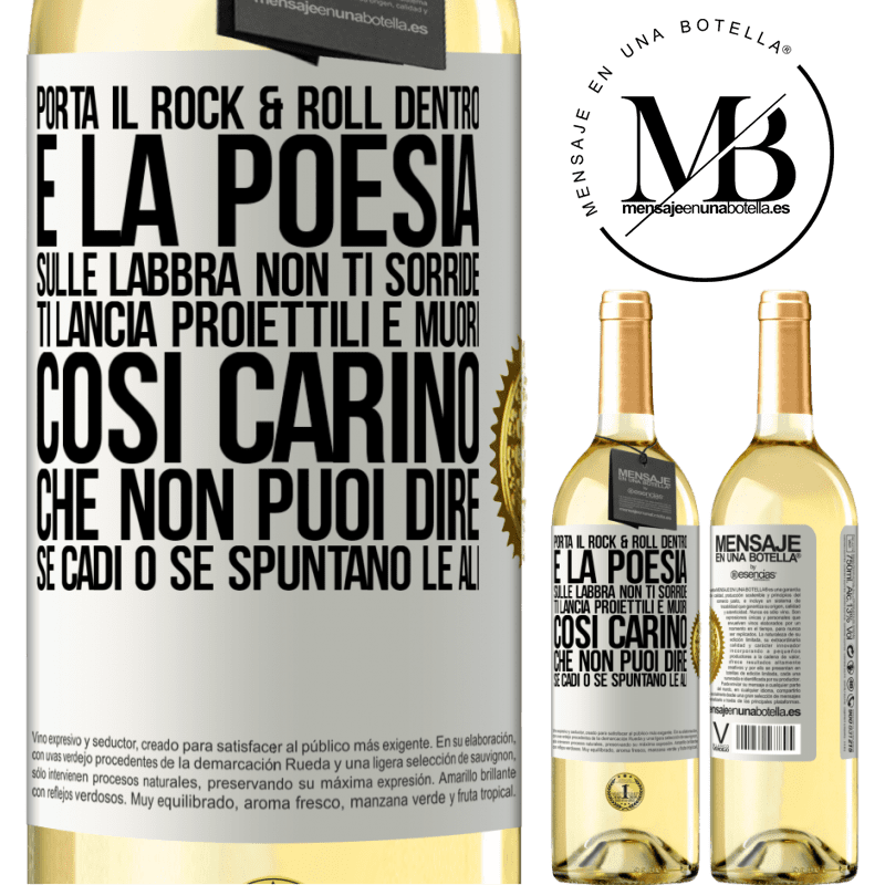 29,95 € Spedizione Gratuita | Vino bianco Edizione WHITE Porta il Rock & Roll dentro e la poesia sulle labbra. Non ti sorride, ti lancia proiettili e muori così carino che non puoi Etichetta Bianca. Etichetta personalizzabile Vino giovane Raccogliere 2023 Verdejo