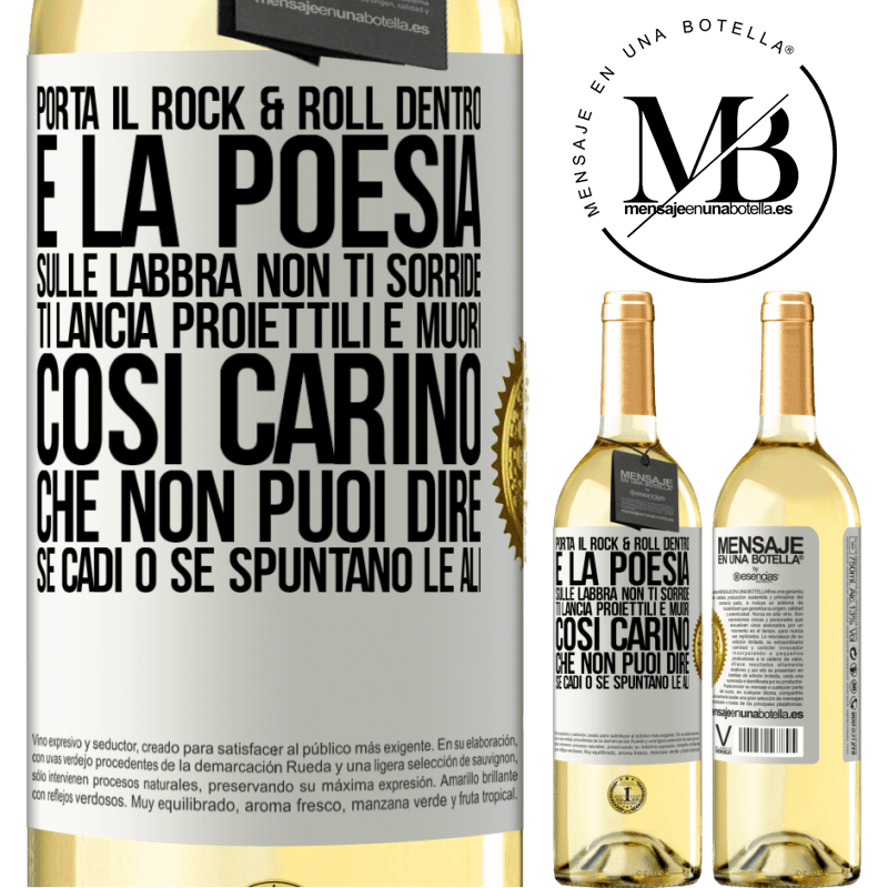 29,95 € Spedizione Gratuita | Vino bianco Edizione WHITE Porta il Rock & Roll dentro e la poesia sulle labbra. Non ti sorride, ti lancia proiettili e muori così carino che non puoi Etichetta Bianca. Etichetta personalizzabile Vino giovane Raccogliere 2025 Verdejo