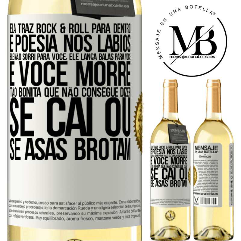 29,95 € Envio grátis | Vinho branco Edição WHITE Ela traz Rock & Roll para dentro e poesia nos lábios. Ele não sorri para você, ele lança balas para você e você morre tão Etiqueta Branca. Etiqueta personalizável Vinho jovem Colheita 2023 Verdejo