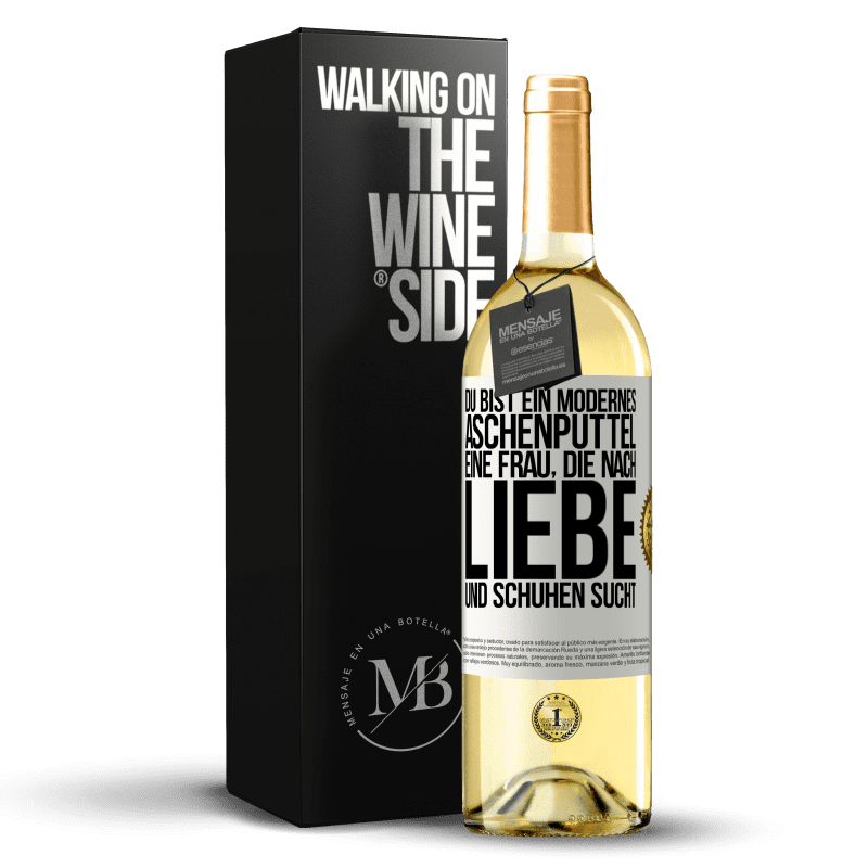 29,95 € Kostenloser Versand | Weißwein WHITE Ausgabe Du bist ein modernes Aschenputtel, eine Frau, die nach Liebe und Schuhen sucht Weißes Etikett. Anpassbares Etikett Junger Wein Ernte 2023 Verdejo
