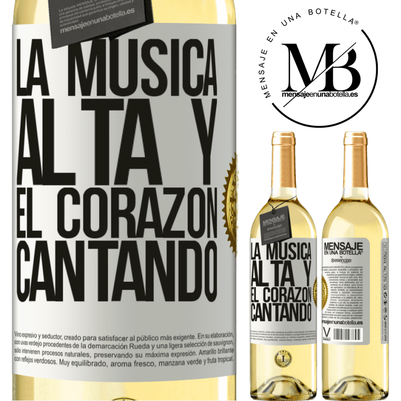 29,95 € Envío gratis | Vino Blanco Edición WHITE La música alta y el corazón cantando Etiqueta Blanca. Etiqueta personalizable Vino joven Cosecha 2023 Verdejo