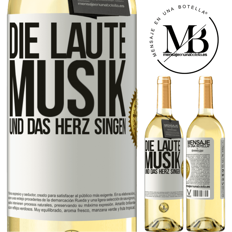 29,95 € Kostenloser Versand | Weißwein WHITE Ausgabe Musik laut und Herz singend Weißes Etikett. Anpassbares Etikett Junger Wein Ernte 2023 Verdejo