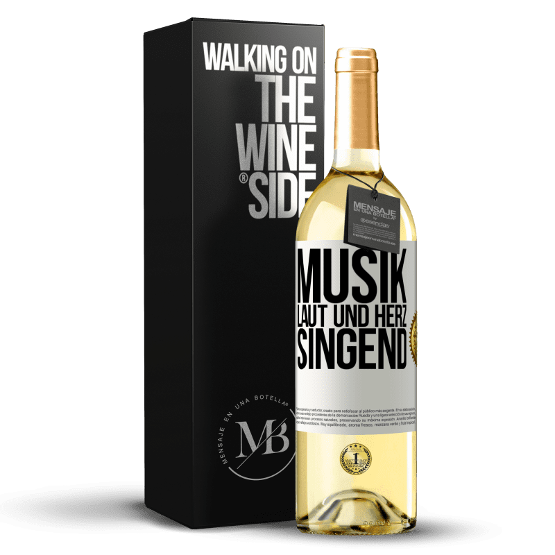 29,95 € Kostenloser Versand | Weißwein WHITE Ausgabe Musik laut und Herz singend Weißes Etikett. Anpassbares Etikett Junger Wein Ernte 2023 Verdejo