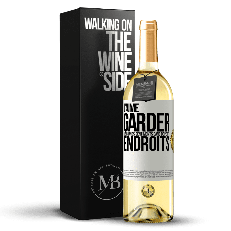 29,95 € Envoi gratuit | Vin blanc Édition WHITE J'aime garder les grands sentiments dans de petits endroits Étiquette Blanche. Étiquette personnalisable Vin jeune Récolte 2024 Verdejo