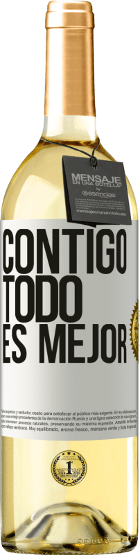 29,95 € | Vino Blanco Edición WHITE Contigo todo es mejor Etiqueta Blanca. Etiqueta personalizable Vino joven Cosecha 2023 Verdejo