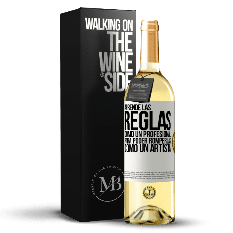 29,95 € Envío gratis | Vino Blanco Edición WHITE Aprende las reglas como un profesional para poder romperlas como un artista Etiqueta Blanca. Etiqueta personalizable Vino joven Cosecha 2025 Verdejo
