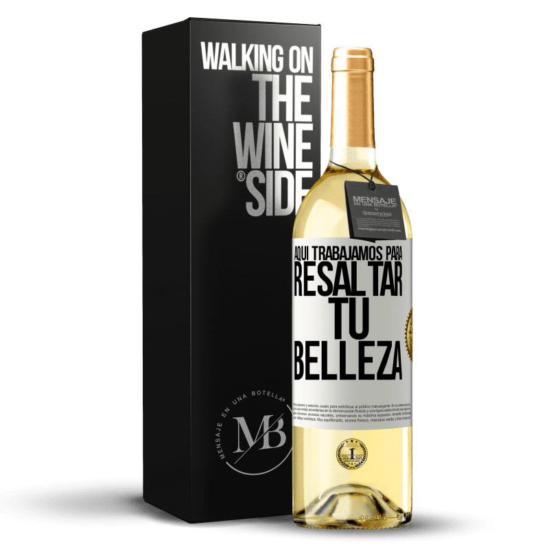 29,95 € Envío gratis | Vino Blanco Edición WHITE Aquí trabajamos para resaltar tu belleza Etiqueta Blanca. Etiqueta personalizable Vino joven Cosecha 2024 Verdejo