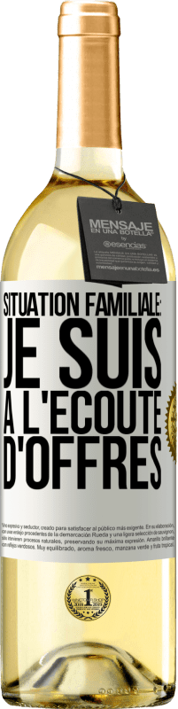 Envoi gratuit | Vin blanc Édition WHITE Situation familiale: je suis à l'écoute d'offres Étiquette Blanche. Étiquette personnalisable Vin jeune Récolte 2023 Verdejo