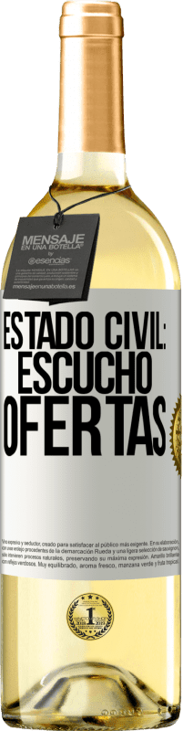 29,95 € Envío gratis | Vino Blanco Edición WHITE Estado civil: escucho ofertas Etiqueta Blanca. Etiqueta personalizable Vino joven Cosecha 2025 Verdejo