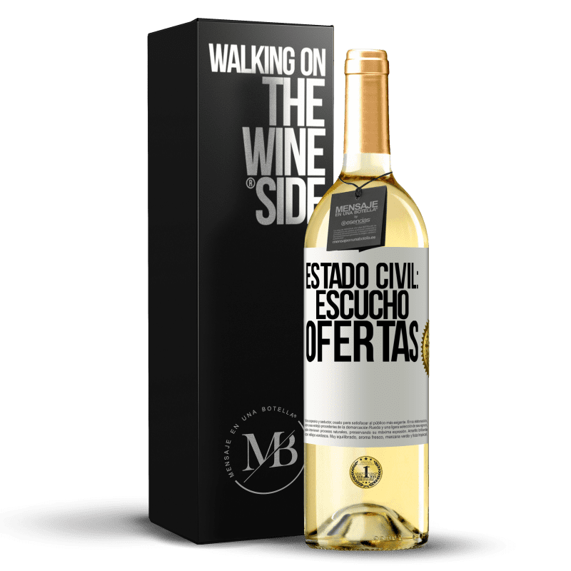 29,95 € Envío gratis | Vino Blanco Edición WHITE Estado civil: escucho ofertas Etiqueta Blanca. Etiqueta personalizable Vino joven Cosecha 2023 Verdejo