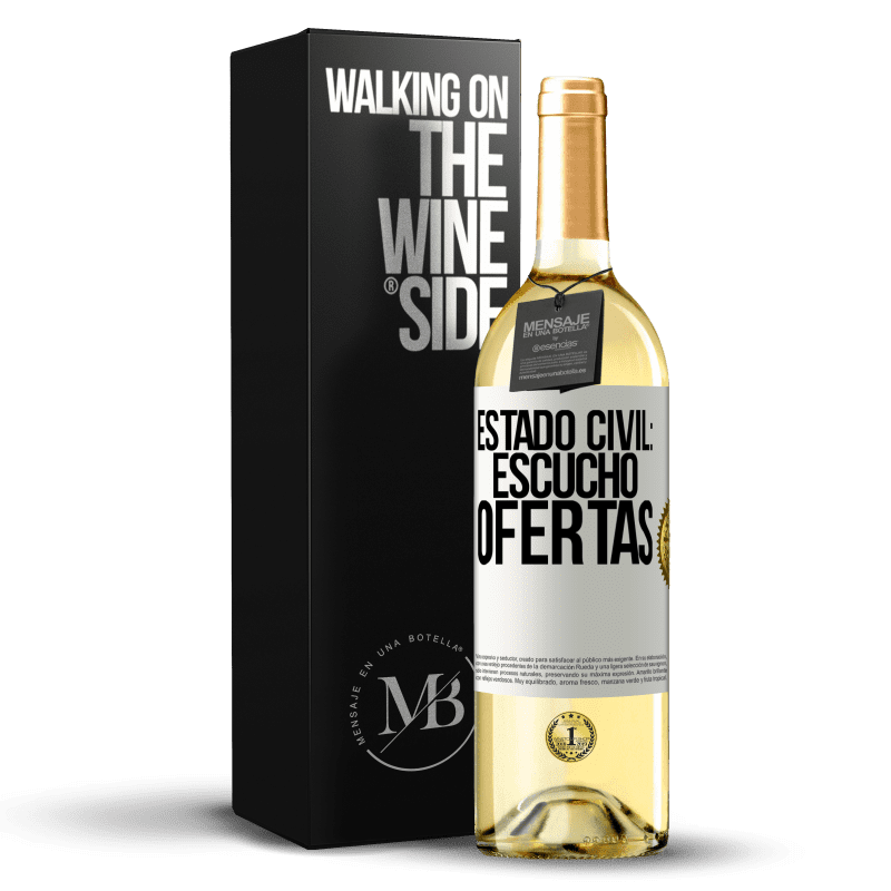 29,95 € Envío gratis | Vino Blanco Edición WHITE Estado civil: escucho ofertas Etiqueta Blanca. Etiqueta personalizable Vino joven Cosecha 2025 Verdejo