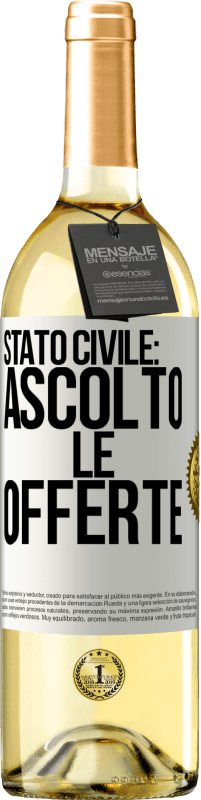 Spedizione Gratuita | Vino bianco Edizione WHITE Stato civile: ascolto le offerte Etichetta Bianca. Etichetta personalizzabile Vino giovane Raccogliere 2023 Verdejo