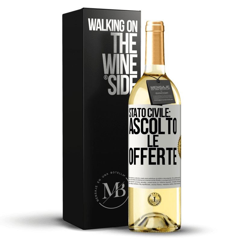 29,95 € Spedizione Gratuita | Vino bianco Edizione WHITE Stato civile: ascolto le offerte Etichetta Bianca. Etichetta personalizzabile Vino giovane Raccogliere 2023 Verdejo