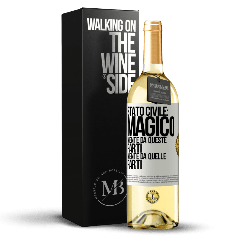 29,95 € Spedizione Gratuita | Vino bianco Edizione WHITE Stato civile: magico. Niente da queste parti, niente da quelle parti Etichetta Bianca. Etichetta personalizzabile Vino giovane Raccogliere 2025 Verdejo