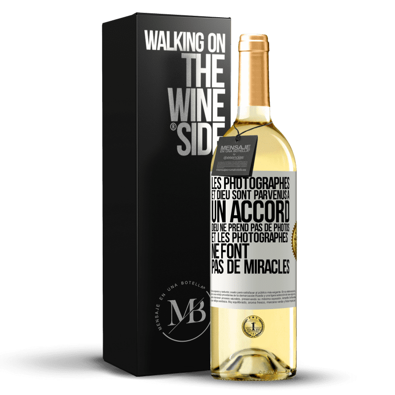 29,95 € Envoi gratuit | Vin blanc Édition WHITE Les photographes et Dieu sont parvenus à un accord. Dieu ne prend pas de photos et les photographes ne font pas de miracles Étiquette Blanche. Étiquette personnalisable Vin jeune Récolte 2025 Verdejo