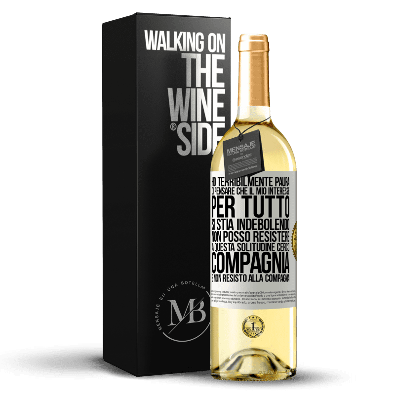 29,95 € Spedizione Gratuita | Vino bianco Edizione WHITE Ho terribilmente paura di pensare che il mio interesse per tutto si stia indebolendo. Non posso resistere a questa Etichetta Bianca. Etichetta personalizzabile Vino giovane Raccogliere 2025 Verdejo